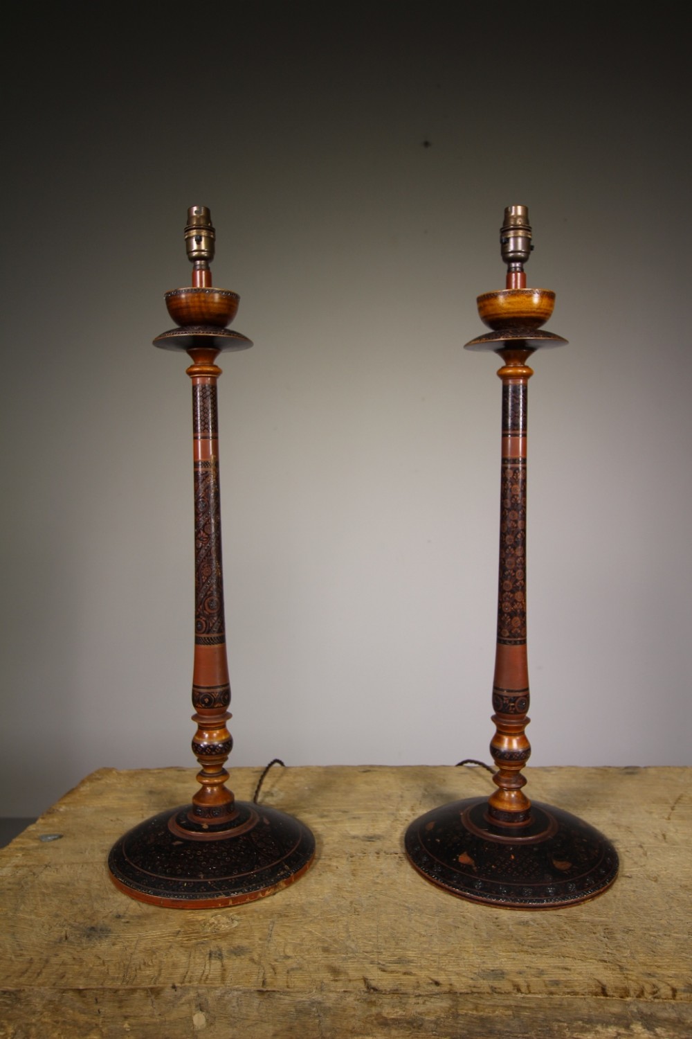 Tall Pair of Antique Kashmiri Table Lamps – Rewired
