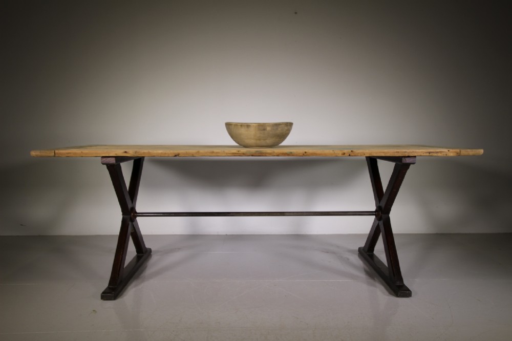 Large English 19th Century Antique X Frame Dining Table