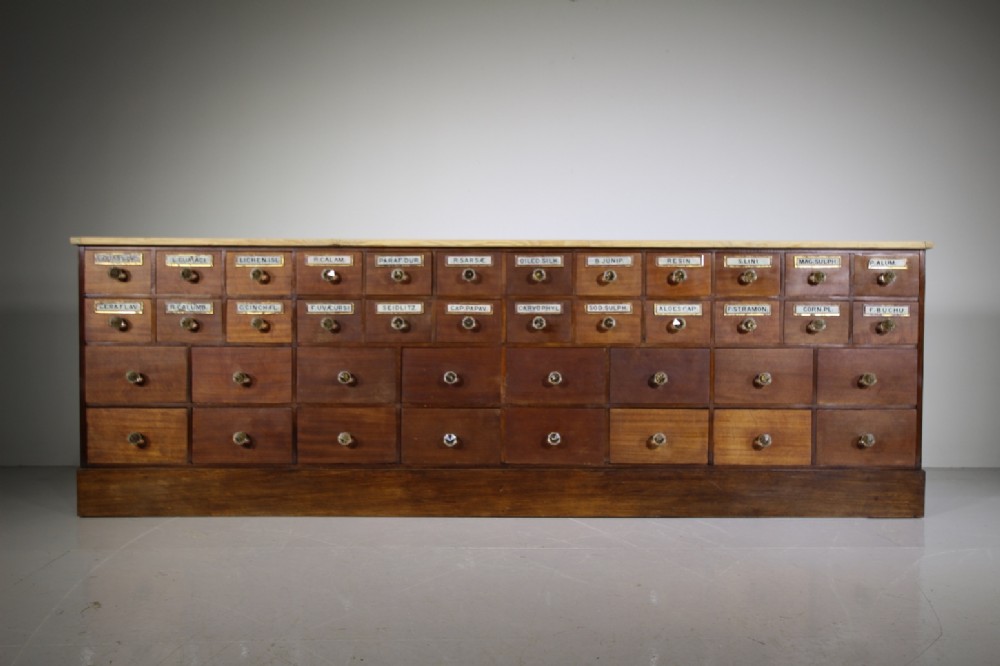 Large English Edwardian Antique Mahogany Apothecary Drawers
