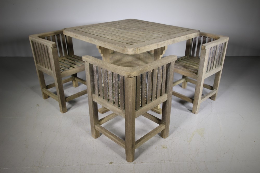 1920’s Heals Teak Garden Dining Table & Four Chairs