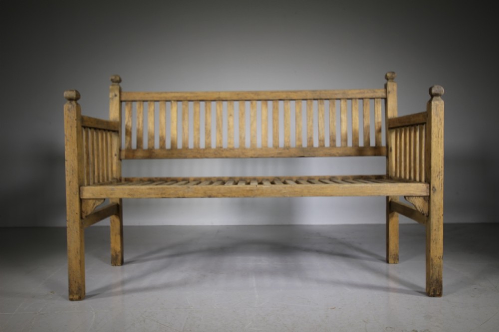 Heals of London Edwardian Antique Teak Garden Bench Seat