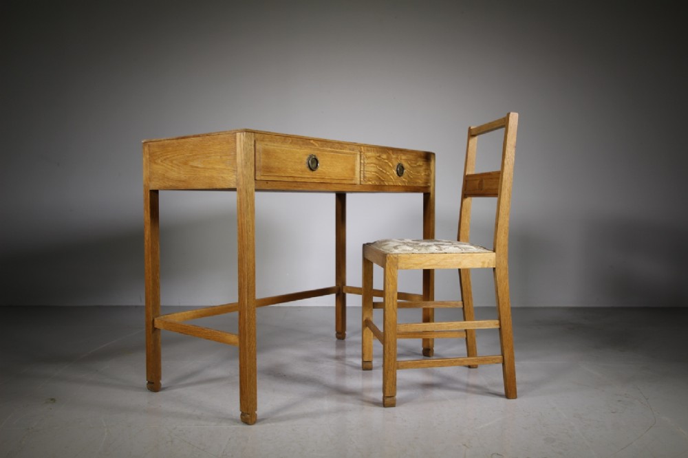 1920’s Bath Cabinet Makers Oak Side Table & Matching Chair