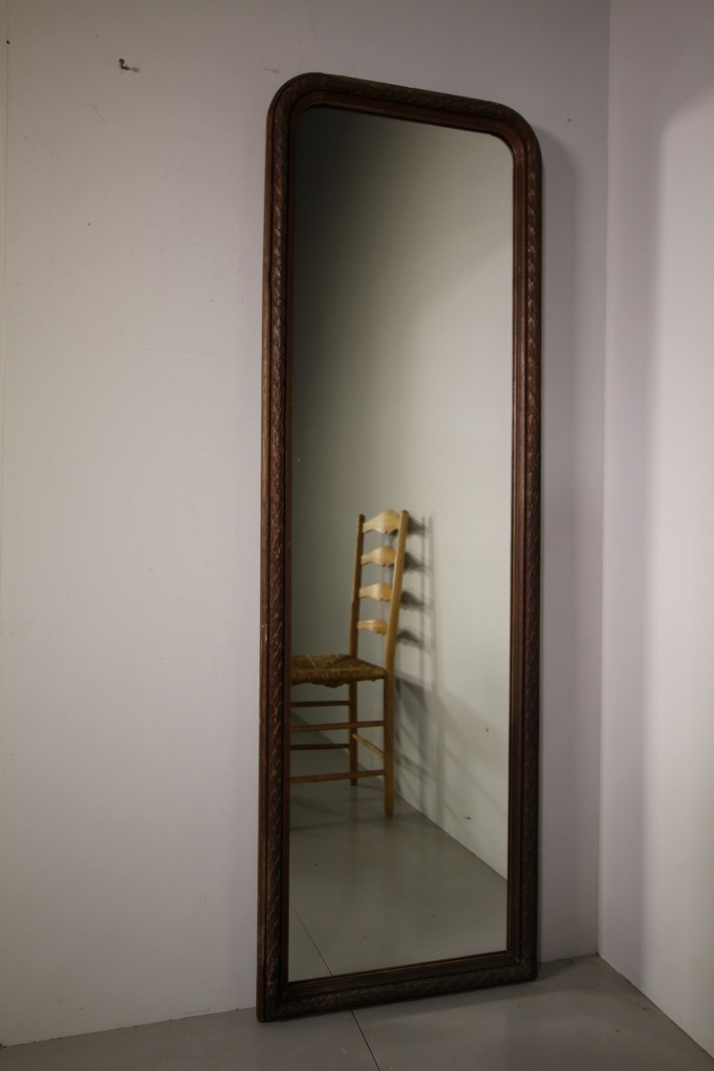 19th Century Antique Carved Oak Leaf Tall Mirror