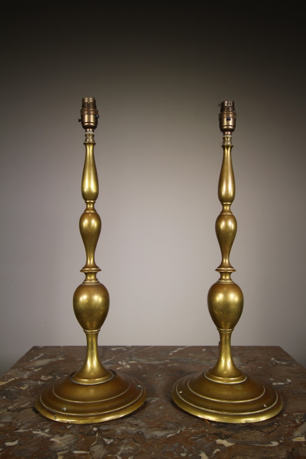 Pair of Large English 19th Century Antique Brass Table Lamps