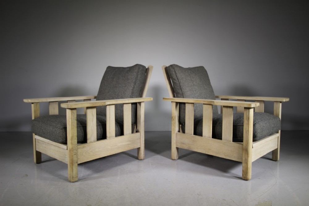 Pair of English 1920’s Oak Reclining Reading Armchairs