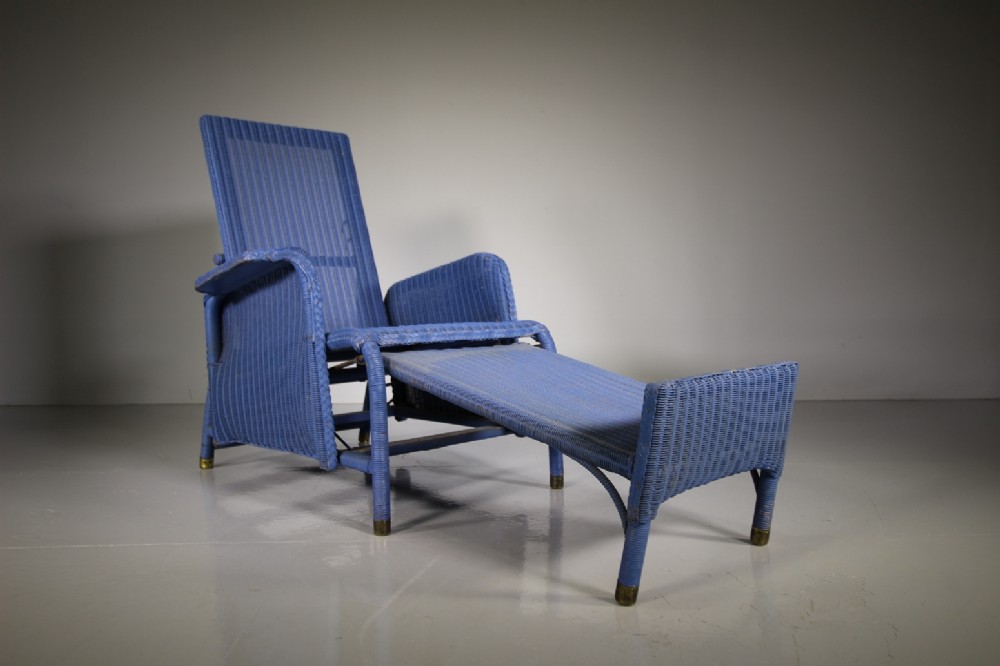 Rare 1920’s Lloyd Loom Reclining Armchair & Footstool in Original Paint