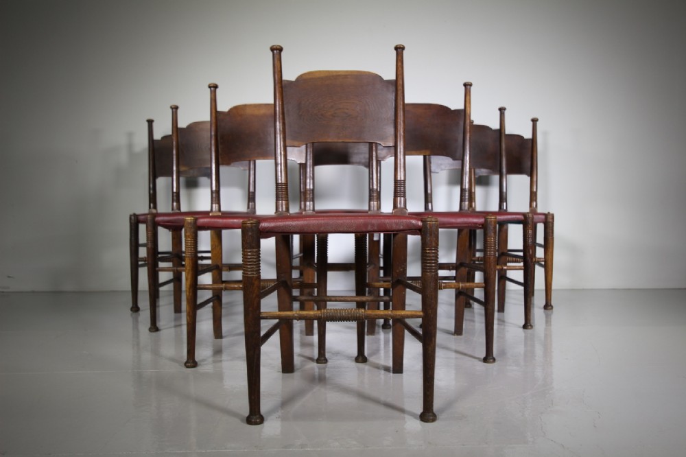 Set of Eight 19th Century William Birch Antique Oak Dining Chairs