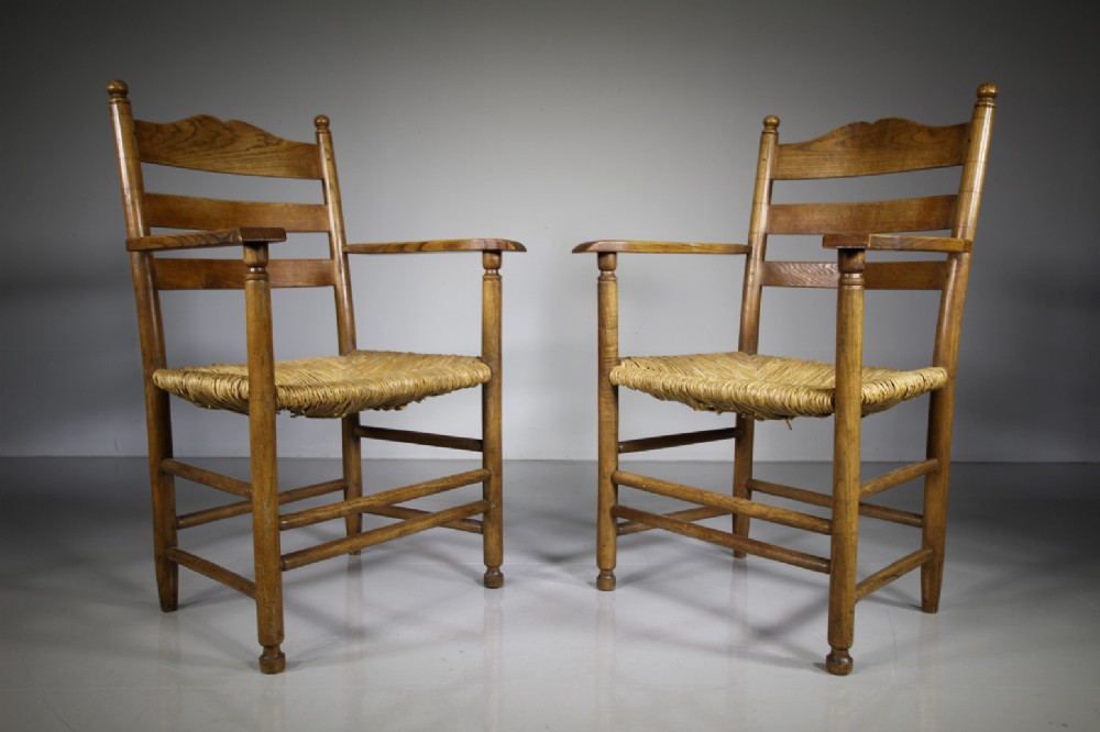 Rare Pair of Early Gordon Russell 1920’s Ash Open Armchairs
