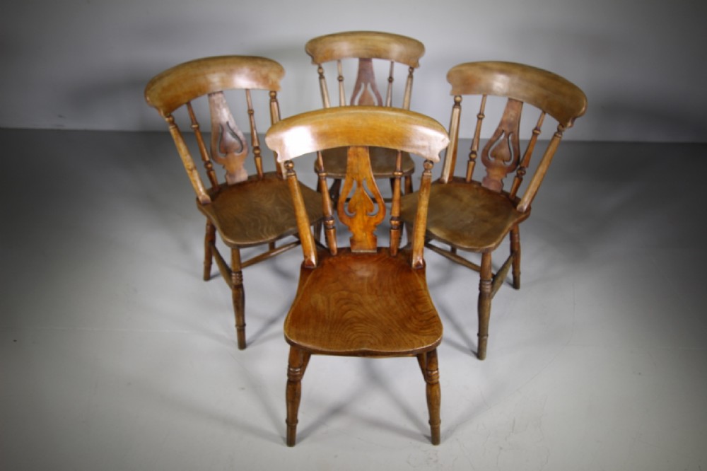 Set of Four 19th Century Antique Kitchen Dining Chairs
