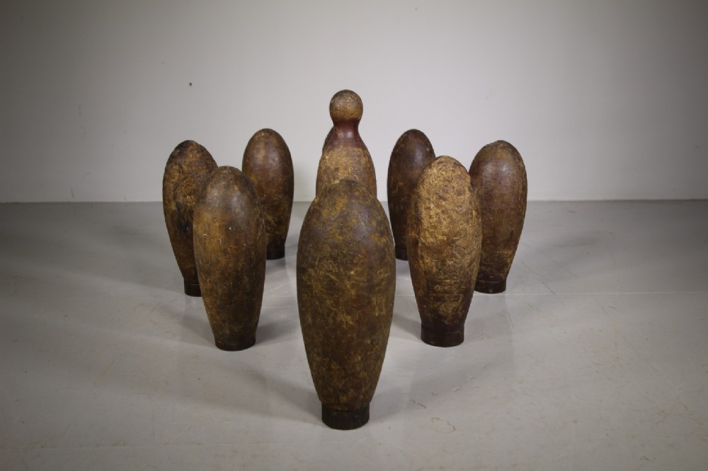 Set 19th Century English Antique Nine Pin Skittles 
