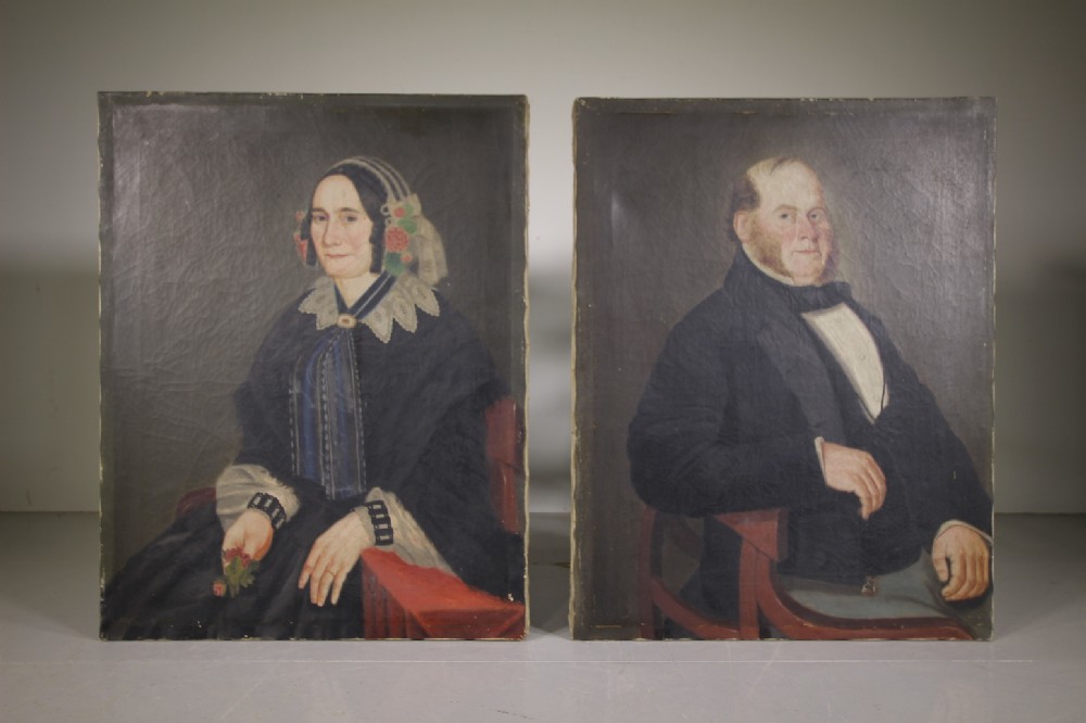 Large Pair of English 19th Century Antique Portrait Paintings in Oil