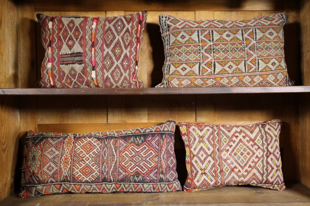 Four Large 19th Century Antique Cushions 