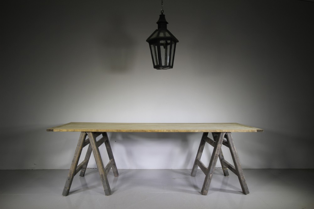 Fabulous Large English 19th Century Antique Painted Pine Trestle Table