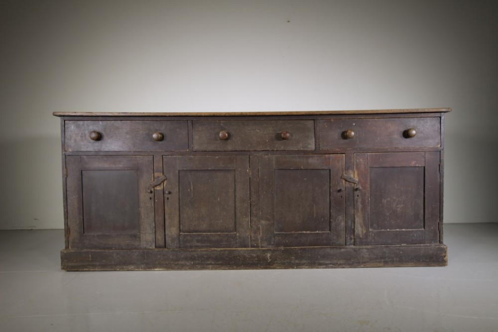 Large English Early 19th Century Antique Original Painted Pine Dresser