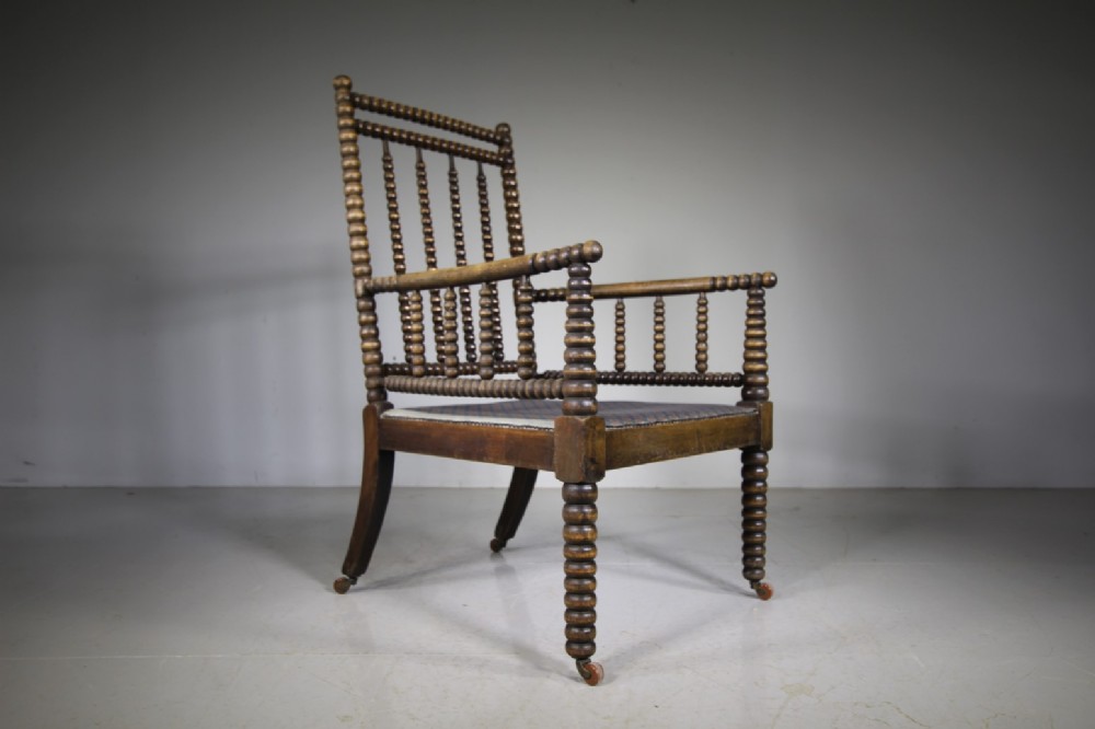 Ample English 19th Century Antique Bobbin Armchair