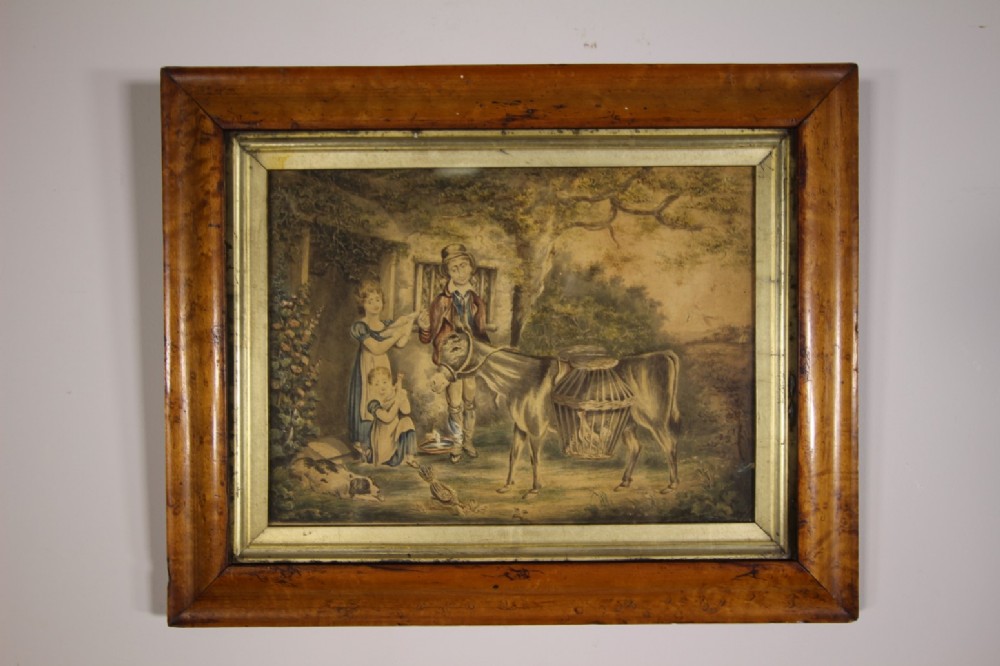 English Early 19th Century Antique Country Scene Watercolour Painting