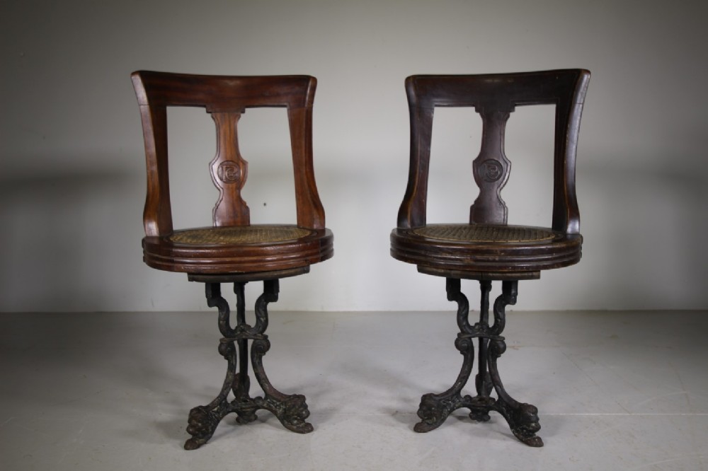 Pair of English Antique P & O Ships Revolving Chairs
