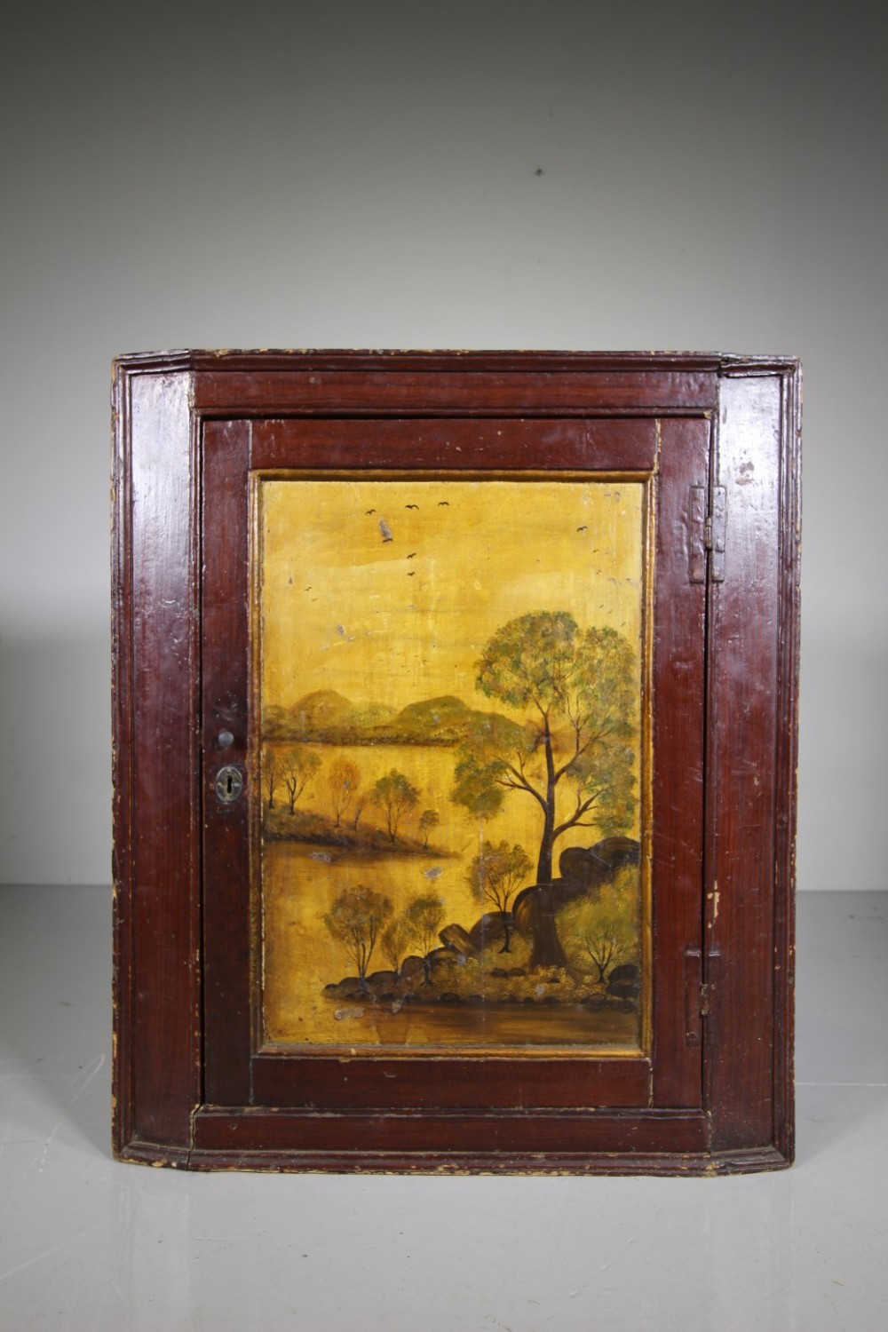 18th Century Original Painted Pine English Antique Wall Cupboard 