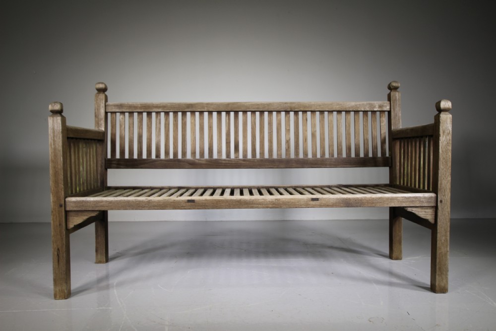 Large Heals Edwardian Antique Teak Garden Bench View V