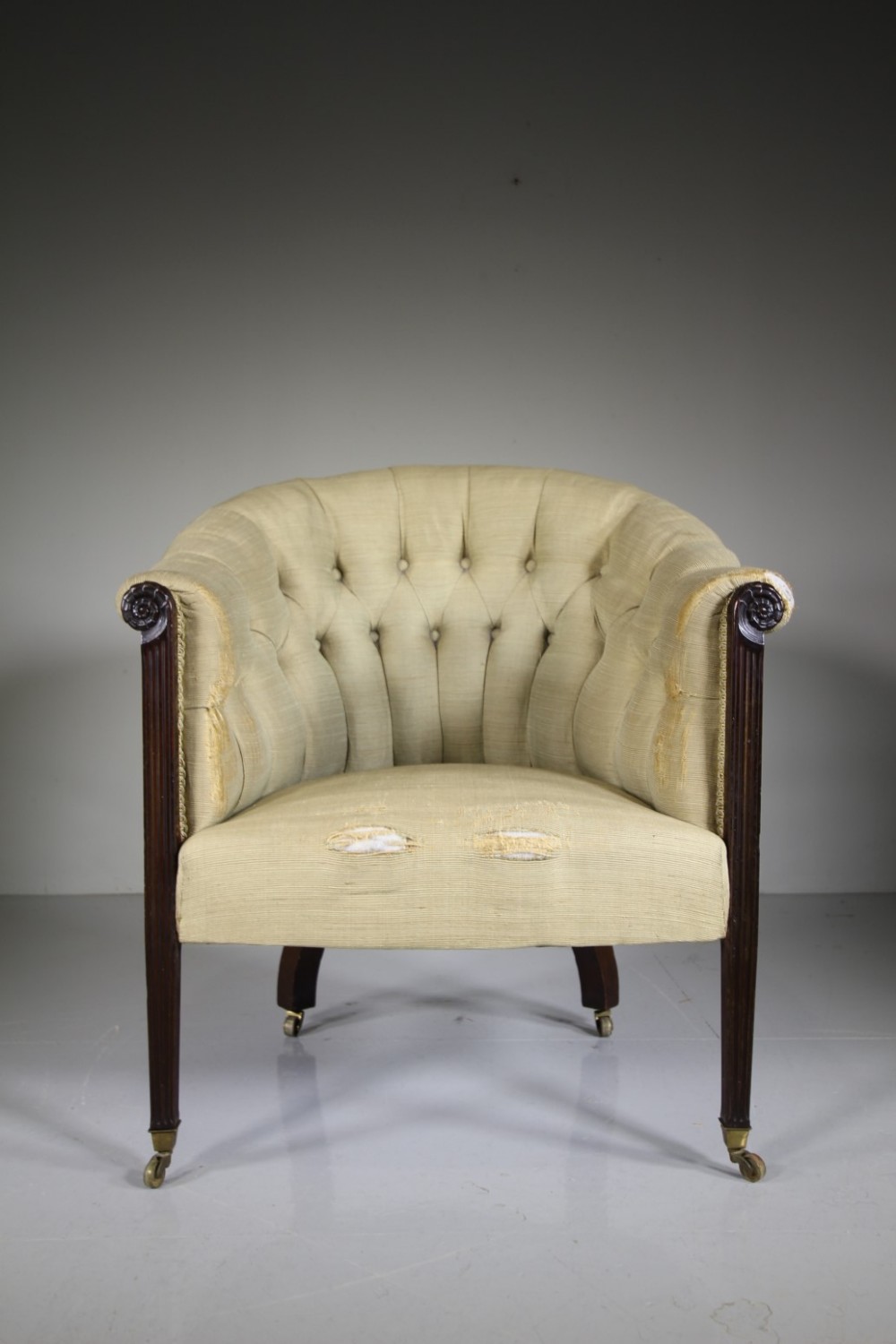 Ample English Antique Upholstered Armchair Stamped J.Fell