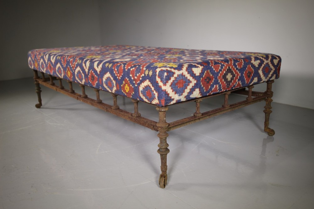 Large 19th Century Antique Iron & Upholstered Footstool