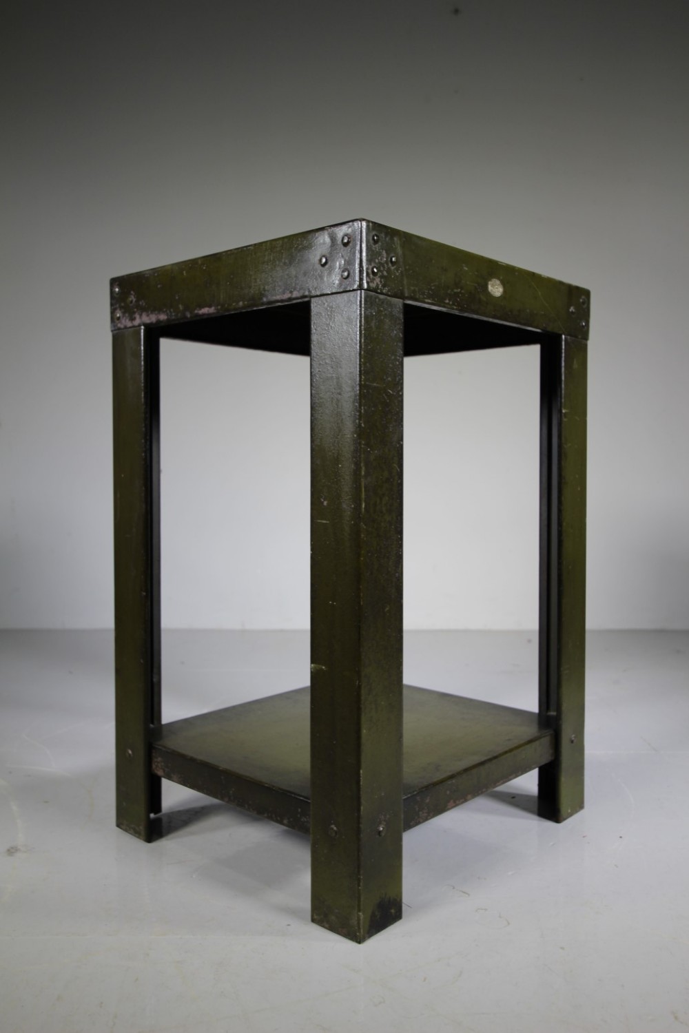 Edwardian Antique Metal Printers Side Table in Original Green Paint