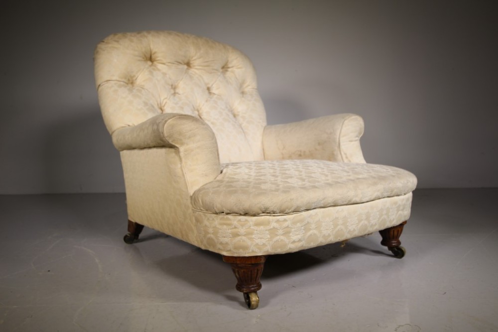 Large Deep Seated English 19th Century Antique Upholstered Armchair 