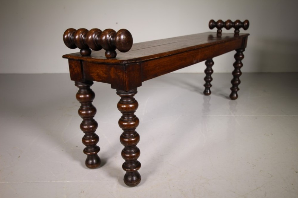 English 19th Century Antique Oak Bobbin Window Seat