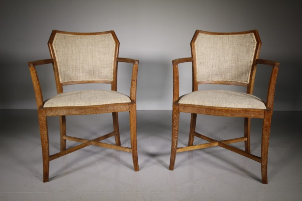 Rare Pair of Heals Antique Oak Open Armchairs