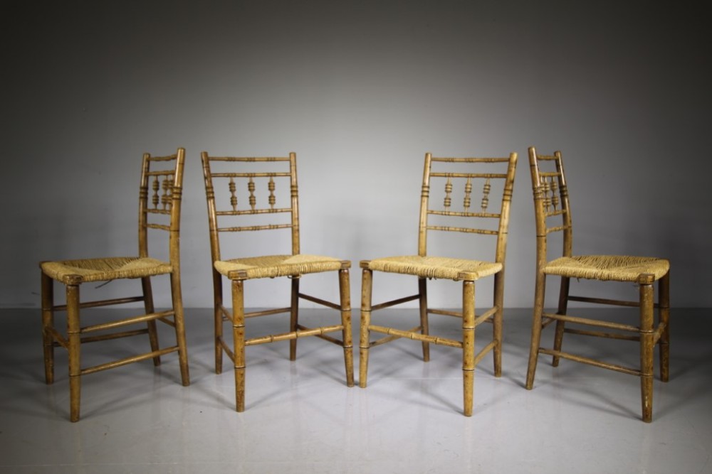 
Set of Four Regency Antique Simulated Bamboo Chairs in Original Paint