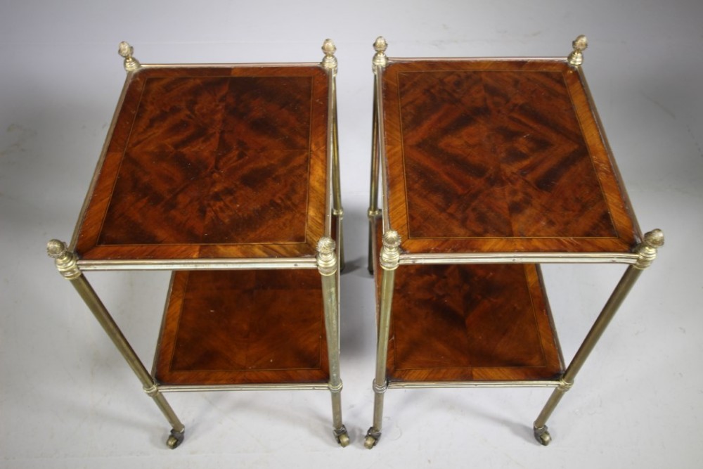 Pair of Quality 19th Century Antique Brass & Mahogany End / Side Tables
