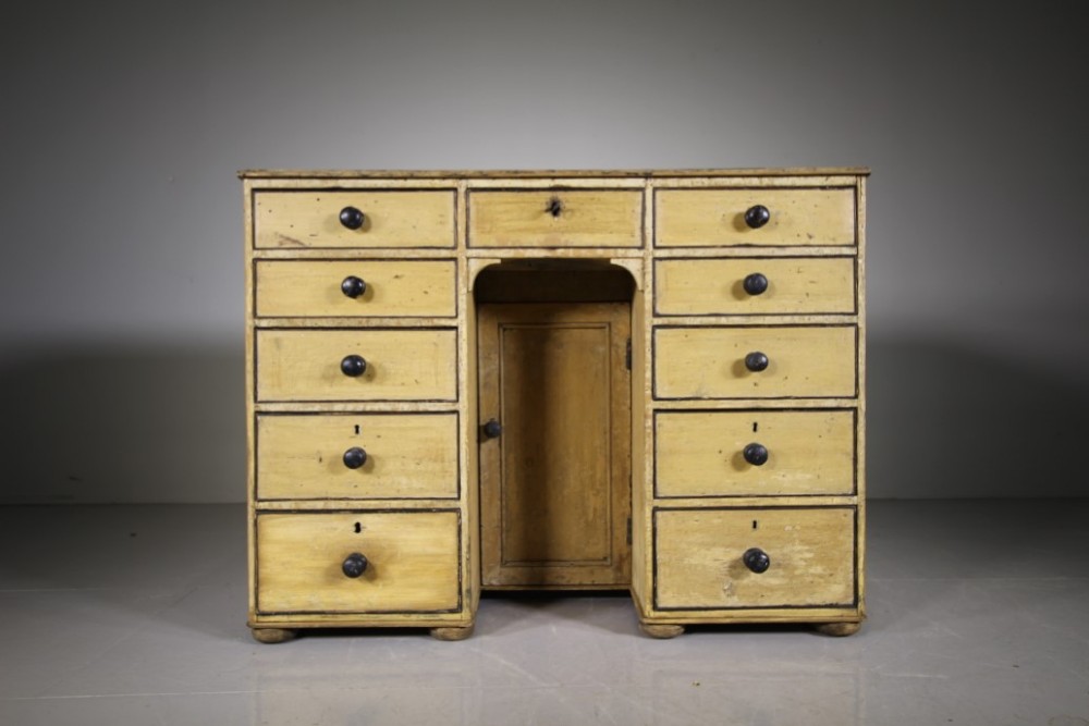 Regency English Original Painted Pine Antique Kneehole Desk