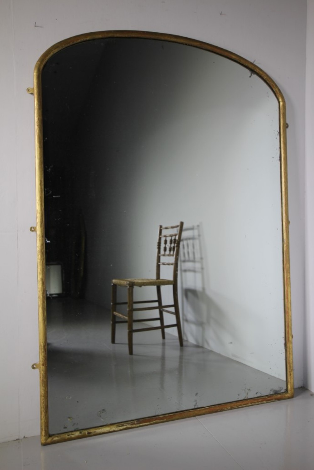 Large English 19th Century Antique Arch Gilt Mirror