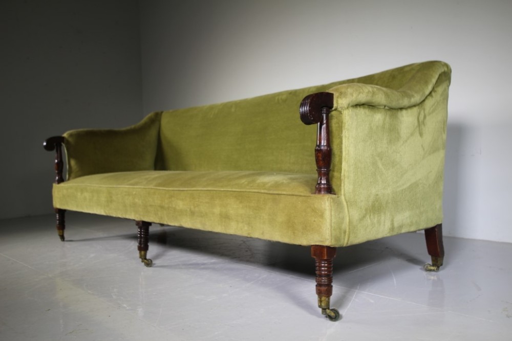 Large Regency Antique Mahogany Upholstered Sofa