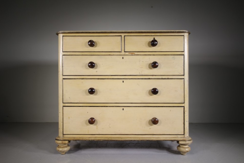 English Large Original Painted Pine Antique Chest of Drawers