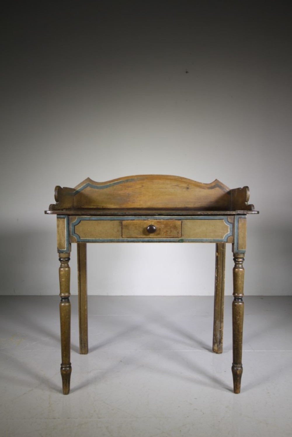 English Original Painted Pine Blue Antique Blue Line Side Table 