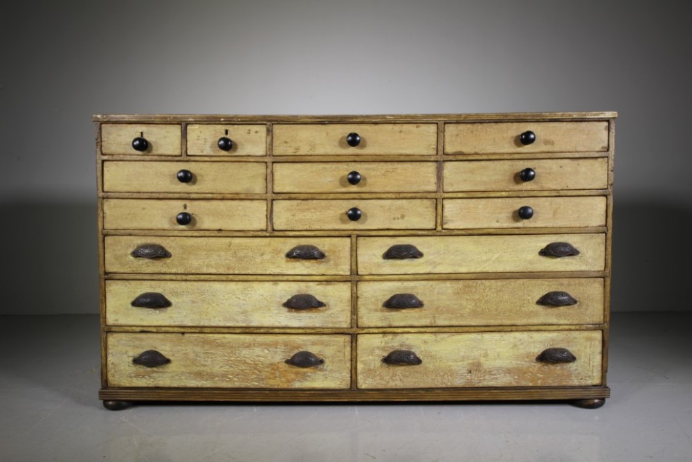 Original 19th Century Painted Pine Antique Bank of Drawers