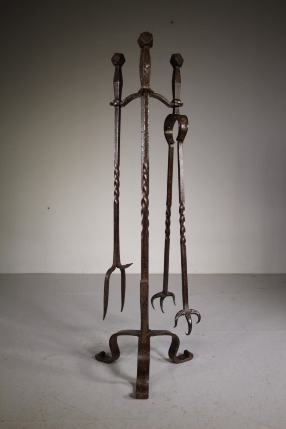 
Massive Set of Late 19th Century Antique Iron Fire Tools on Stand