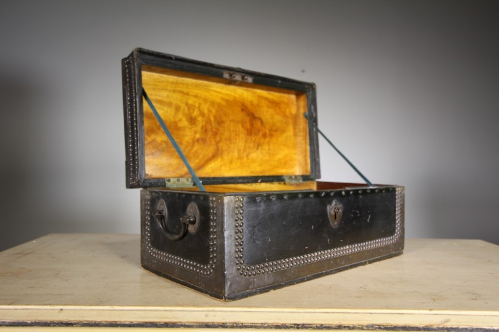 19th Century Antique Leather Covered Camphor Wood Trunk