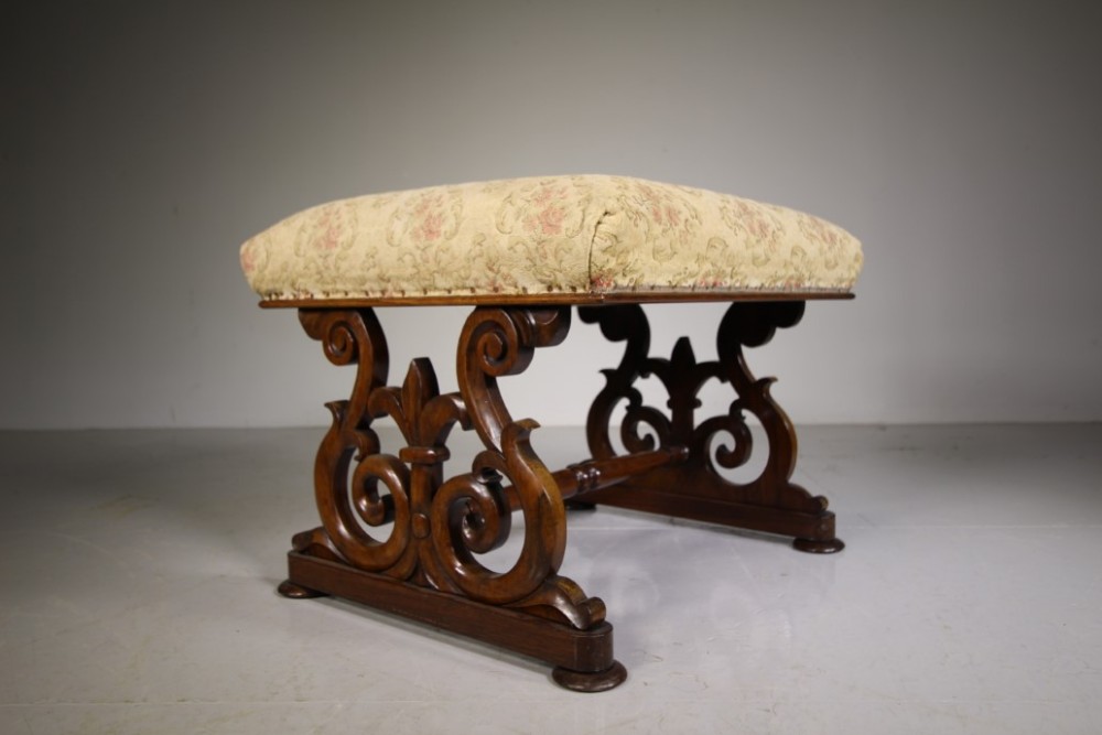 Beautiful William IV Antique Upholstered Rosewood Footstool