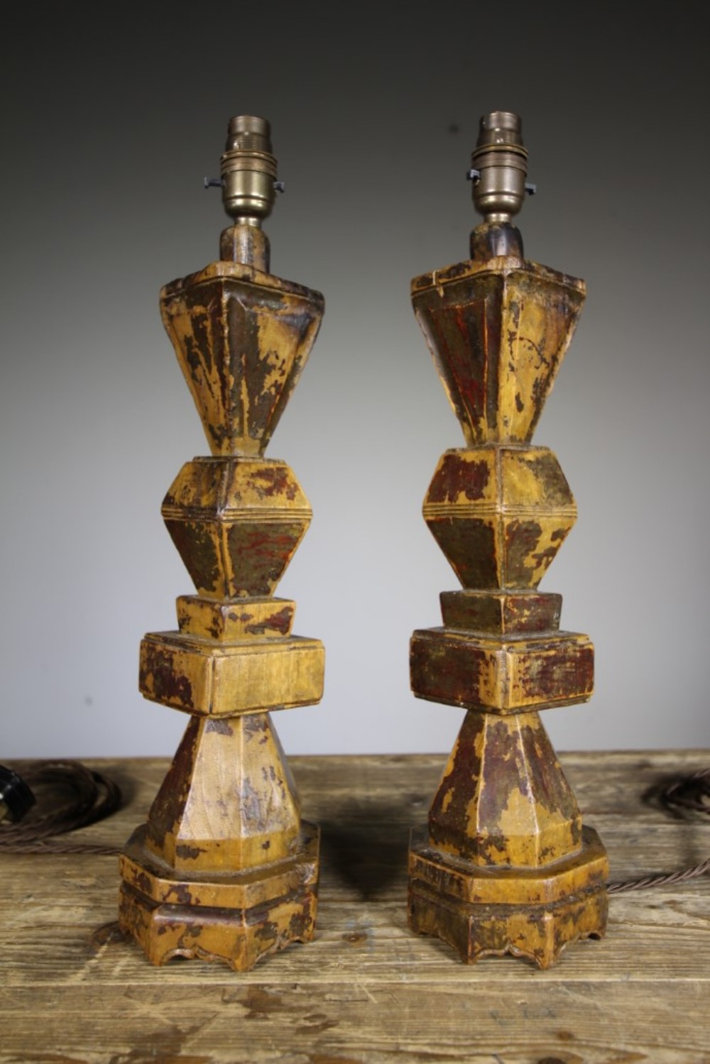 Pair of 18th Century Antique Geometric Table Lamps