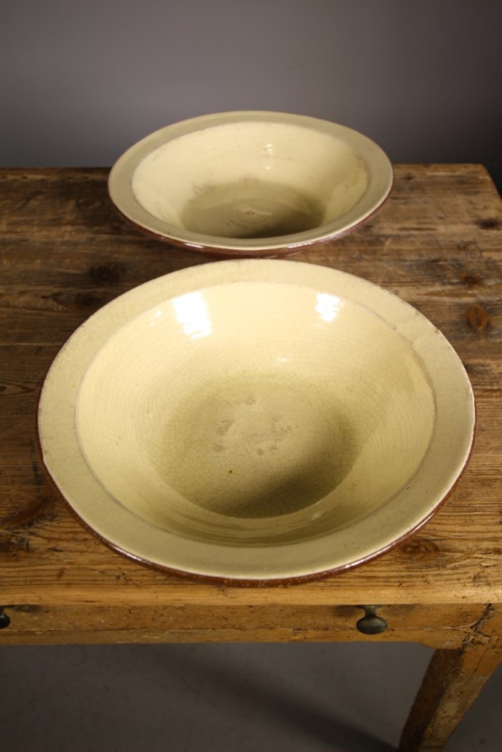 

Pair of Shallow 19th Century Antique North Country Pancion Bowls