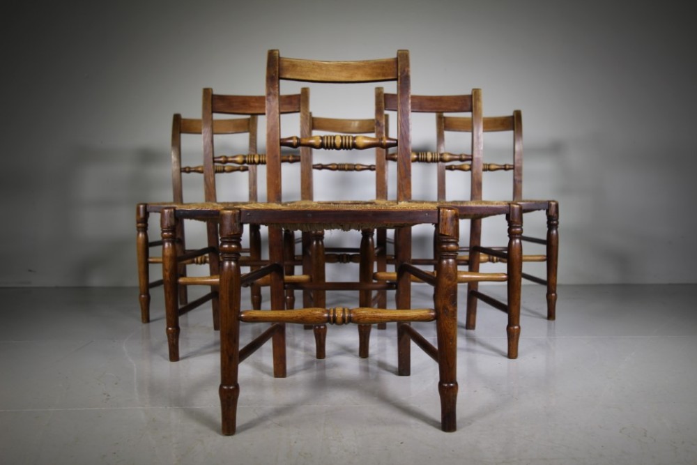 Set of Six English Antique Kitchen Dining Chairs