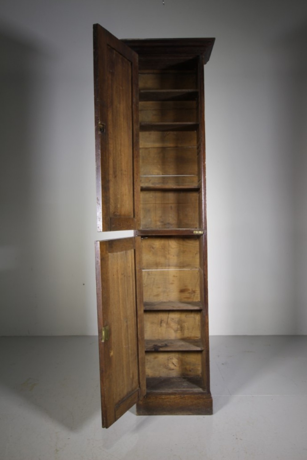 Tall 18th Century English Narrow Period Oak Antique Cupboard