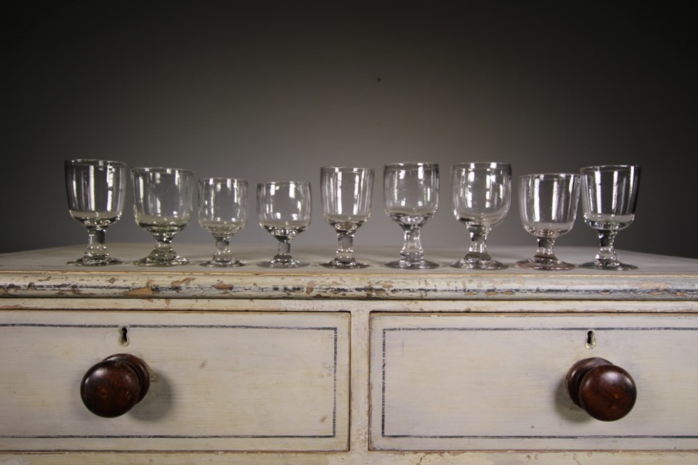 Collection of Nine 19th Century Antique Smaller Rummer Glasses