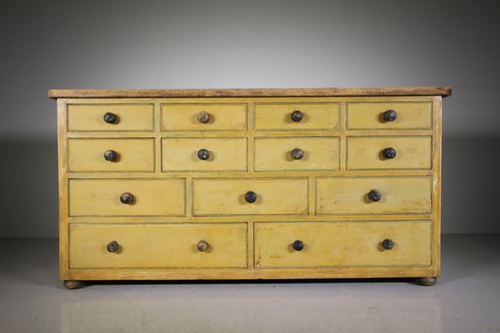 Amazing Englidsh 19th Century Antique Original  Painted Pine Bank of Drawers 