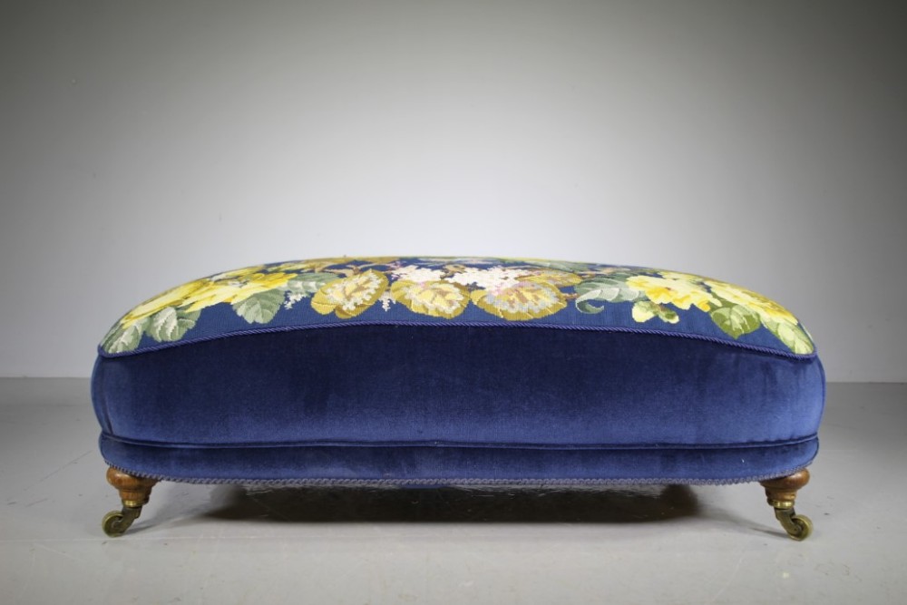 Large & Plump English 19th Century Antique Upholstered Footstool 