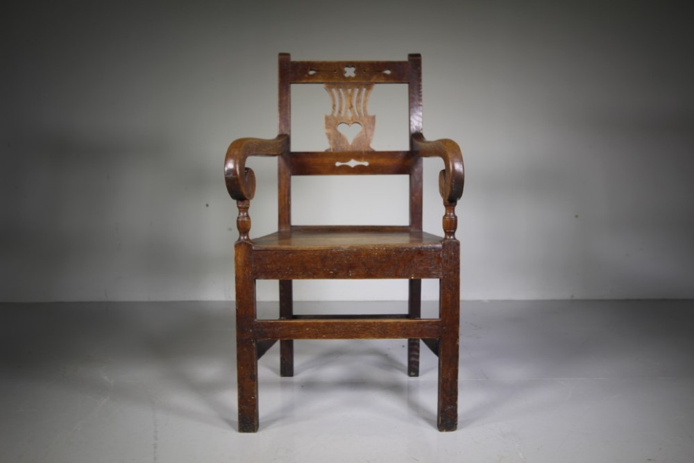 
North Wales Georgian Antique Oak Heart Armchair
