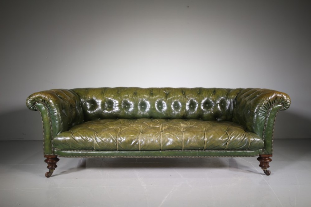 Superb English 19th Century Antique Leather Chesterfield Sofa
