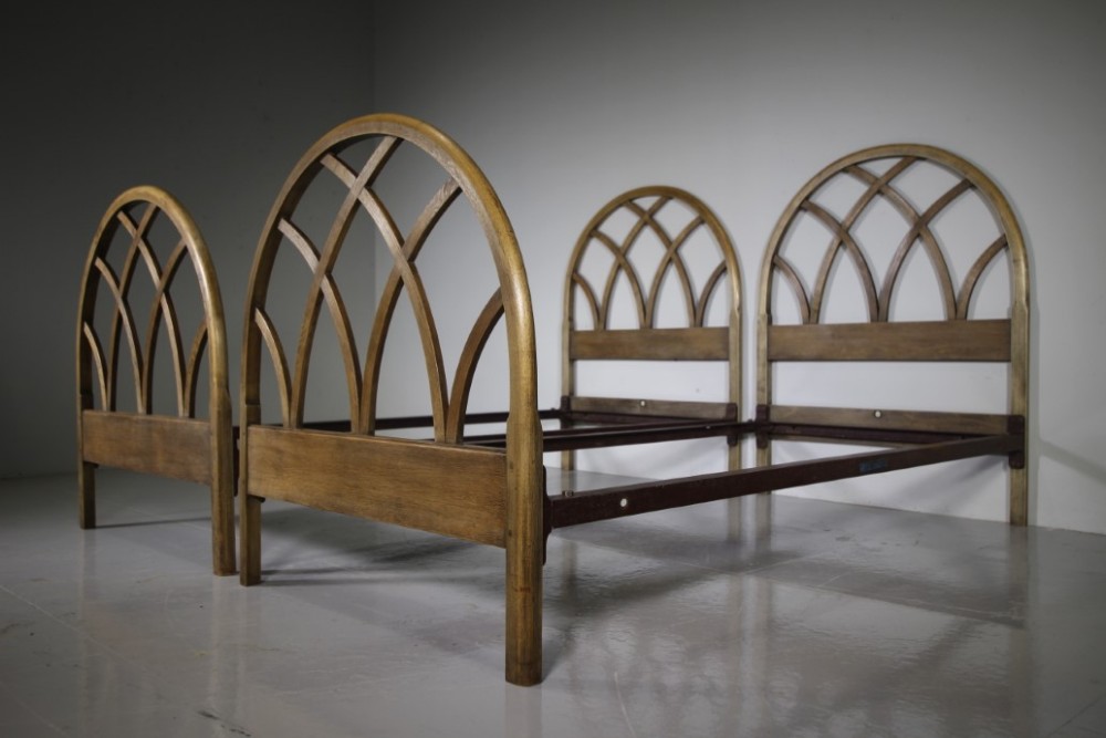 Pair of Heals of London Arched Antique Oak Single Beds